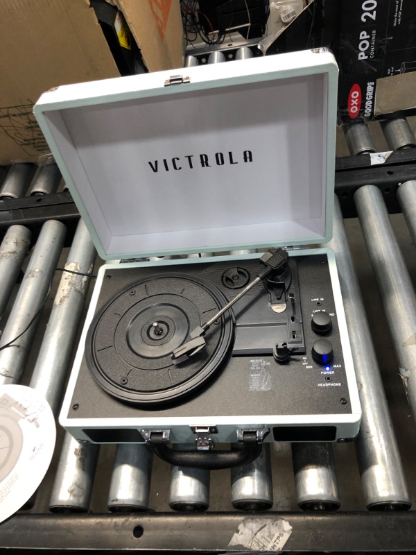 Photo 3 of Victrola Vintage 3-Speed Bluetooth Portable Suitcase Record Player with Built-in Speakers | Upgraded Turntable Audio Sound| Includes Extra Stylus | Mint (VSC-550BT-HOM) Hint of Mint Record Player