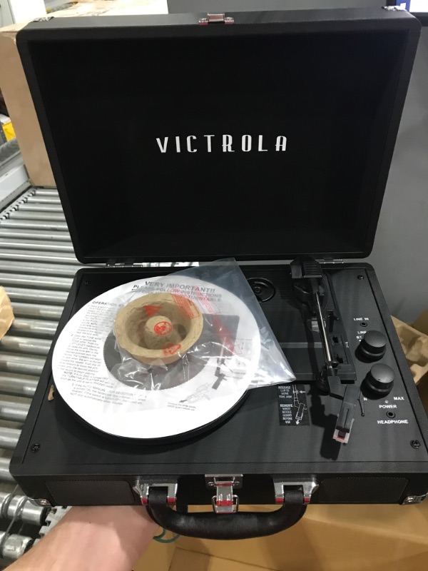 Photo 2 of Victrola Vintage 3-Speed Bluetooth Portable Suitcase Record Player with Built-in Speakers | Upgraded Turntable Audio Sound| Includes Extra Stylus | Black, Model Number: VSC-550BT-BK, 1SFA