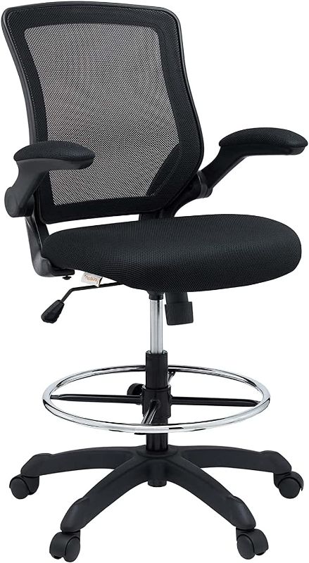 Photo 1 of Modway Veer Reception Desk Flip-Up Arm Drafting Chair in Black
