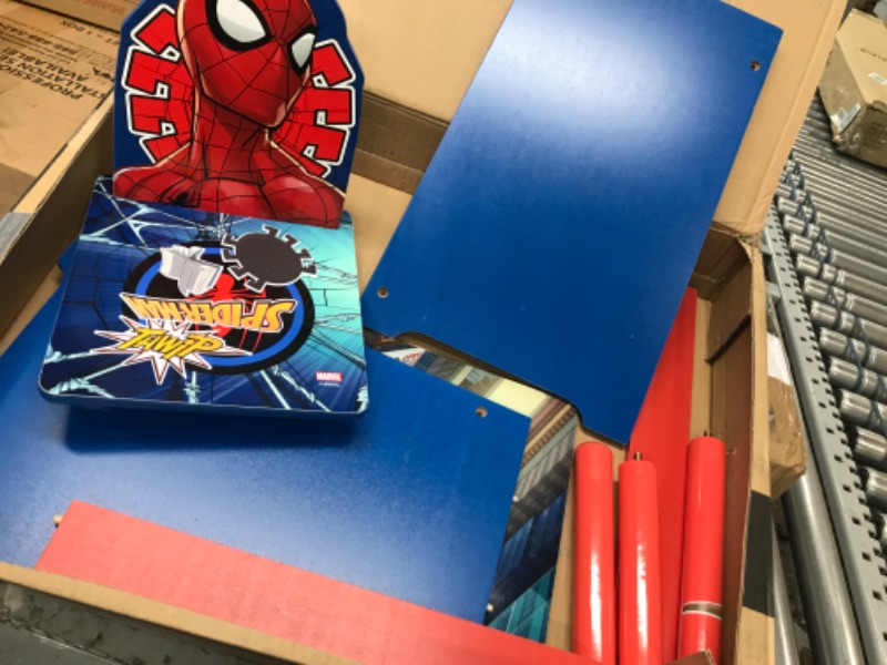 Photo 2 of *missing one leg**
Marvel Spider-Man Kids Wood Art Desk and Chair Set with Dry Erase Top and Reusable Vinyl Cling Stickers by Delta Children Blue/Red