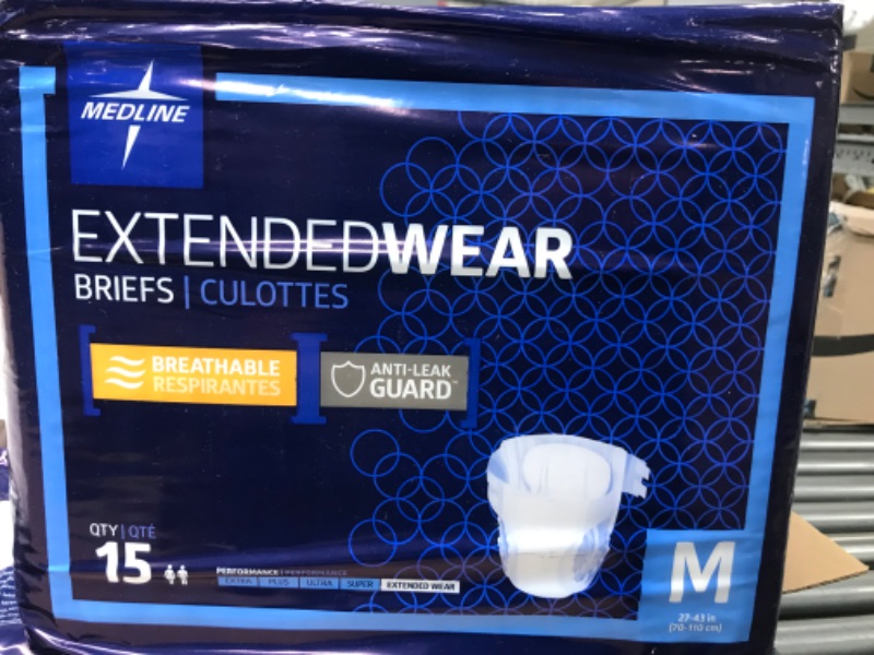Photo 2 of Medline Extended Wear Overnight Adult Briefs with Tabs, Maximum Absorbency Adult Diapers, Medium (15 Count) Medium Bag