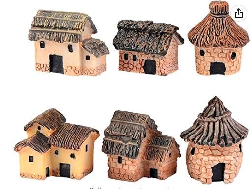 Photo 1 of 6PCS Fairy Garden Mini House Accessories, Miniature Village Hut Figurine Cottage, DIY Micro Landscape Decor Ornaments, for Bonsai, Succulent Planting, Terrarium, Flower Pots