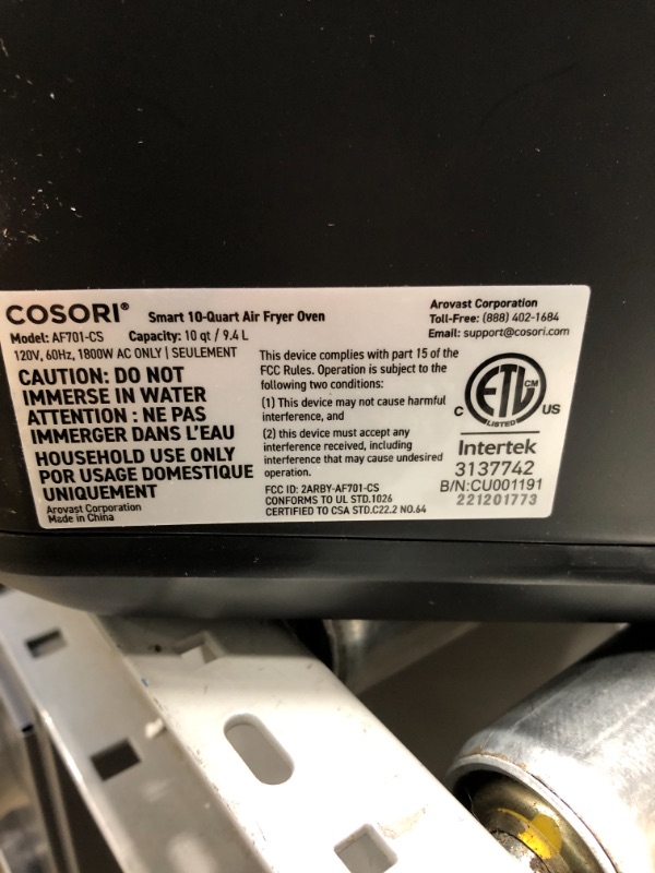 Photo 1 of ***PARTS ONLY***
COSORI Air Fryer Toaster Combo, 10 Qt Family Size 14-in-1 Functions (1000+ APP Recipes), Dishwasher-Safe Accessories with Roast Tray and Dehydrate Racks, Black Oven Pro Black Oven