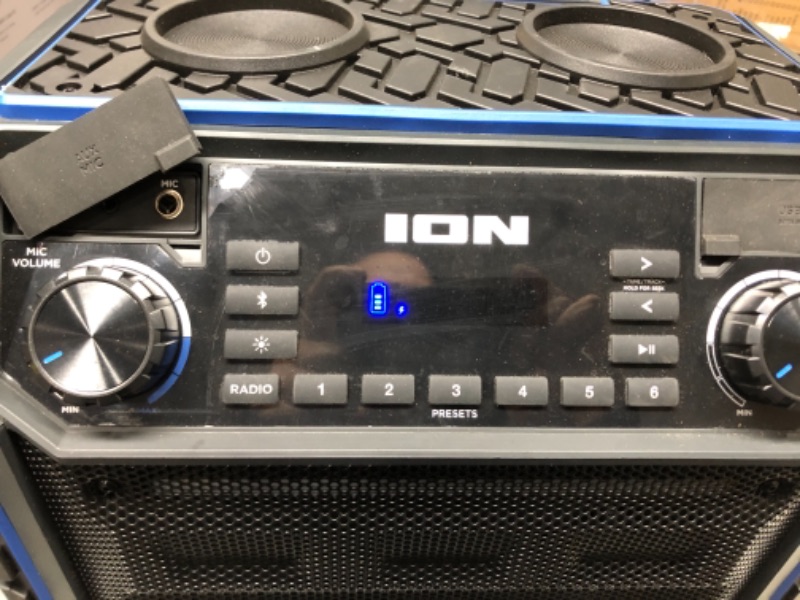 Photo 3 of ION Audio Pickup - 100-watt Water-Resistant Wireless Bluetooth Speaker with 75-Hour Rechargeable Battery, AM/FM Radio and Multi-Color Light Bar 100W water-resistant