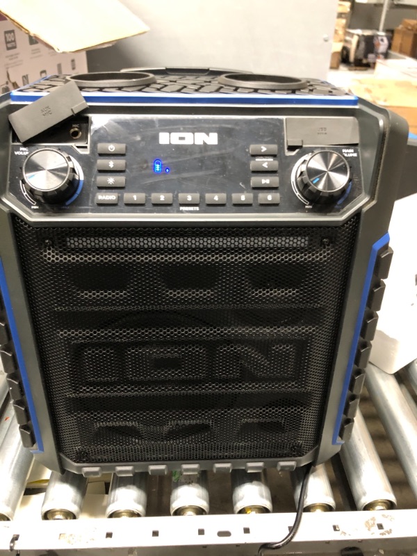 Photo 4 of ION Audio Pickup - 100-watt Water-Resistant Wireless Bluetooth Speaker with 75-Hour Rechargeable Battery, AM/FM Radio and Multi-Color Light Bar 100W water-resistant