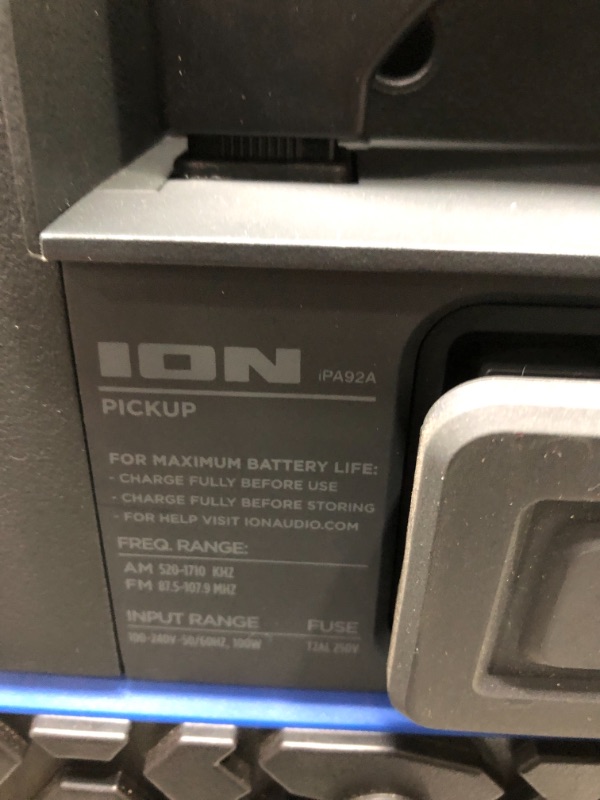 Photo 2 of ION Audio Pickup - 100-watt Water-Resistant Wireless Bluetooth Speaker with 75-Hour Rechargeable Battery, AM/FM Radio and Multi-Color Light Bar 100W water-resistant