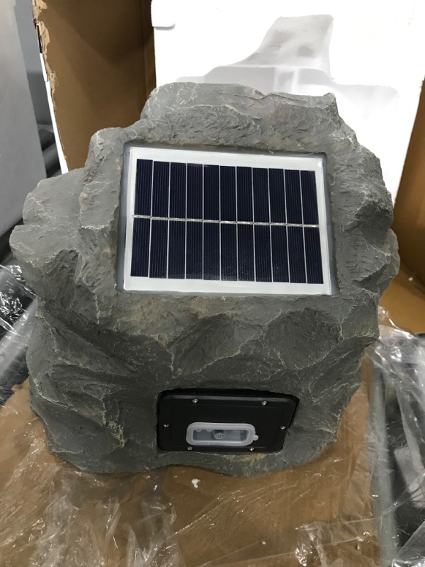 Photo 3 of Alpine Corporation Waterproof Bluetooth Solar-Powered Outdoor Wireless Rock Speaker, Gray
