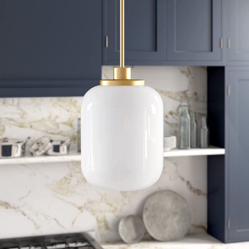 Photo 1 of Agnolo 9.62" Wide Pendant with Glass Shade in Brass/White Milk
