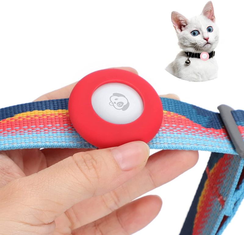 Photo 1 of Airtag Dog Collar Holder Silicone Pet Collar Case for Apple Airtags, Anti-Lost Air Tag Holder Compatible with Small Wide Cat Dog Collars (Small:for cat Collar 0.4-0.6 inch, Red)