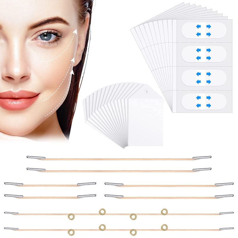 Photo 1 of 328 Pieces Face Lift Tape and Stickers Set 240 Face Tape Lifting Invisible Face Lifting Tape Instant Facelift Stickers 80 V Shape Face Tape Neck and Eye Lifting Patches with with 8 Lifting Ropes
