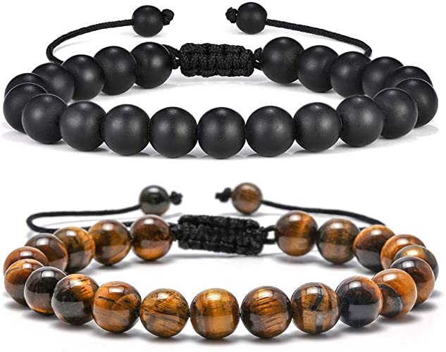 Photo 1 of Lava Rock Bracelet - 8mm Stone Tiger Eye Bracelet Lava Rock Bracelet , Stress Relief Yoga Beads Adjustable Bracelet Anxiety Aromatherapy Essential Oil Diffuser Healing Lava Bracelet for Men Women
