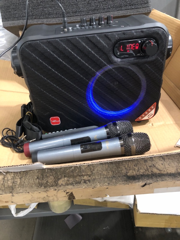 Photo 3 of Portable Karaoke Machine, VeGue Bluetooth PA System with 6.5” Subwoofer, Colorful LED Lights, 2 UHF Wireless Mics, Ideal for Various Indoor/Outdoor Activities(VS-0650)