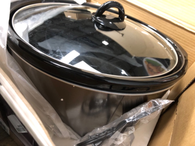 Photo 7 of Crockpot 8 Quart Slow Cooker with Auto Warm Setting and Cookbook, Black Stainless Steel