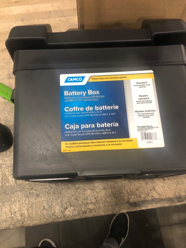 Photo 2 of Camco Heavy Duty Battery Box with Straps and Hardware - Group 24 |Safely Stores RV, Automotive, and Marine Batteries |Durable Anti-Corrosion Material | Measures 7-1/4" x 10-3/4" x 8" | (55363) Frustration Free Packaging Regular Battery Box