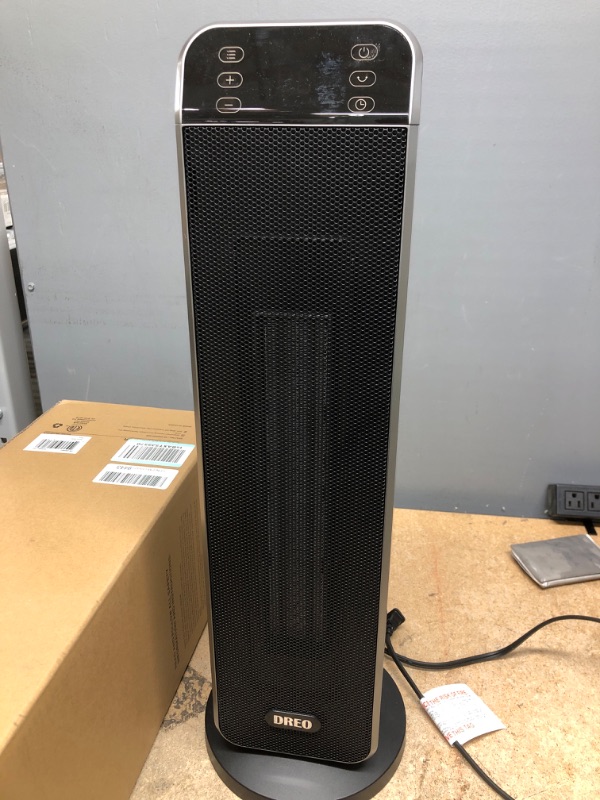 Photo 2 of *** USED *** **** TESTED POWERED ON **** 
Dreo 24" Space Heater, 10ft/s Fast Quiet Heating Portable Electric Heater with Remote, 3 Modes, Overheating & Tip-Over Protection, Oscillating Ceramic Heater for Bedroom, Office, and Indoor Use, Black