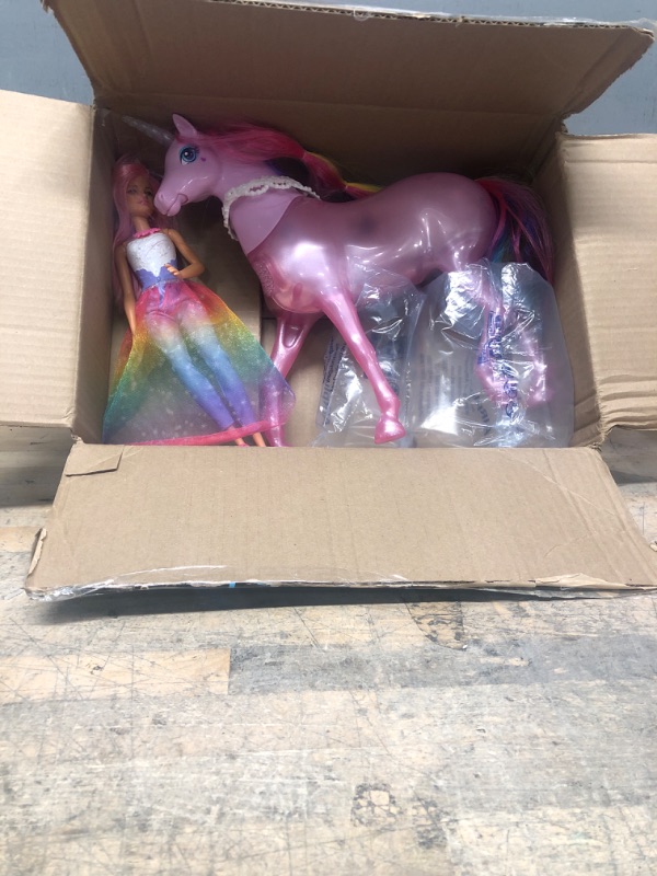 Photo 2 of Barbie Dreamtopia Magical Lights Unicorn with Rainbow Mane, Lights & Sounds, Barbie Princess Doll with Pink Hair and Food Accessory, Gift for 3 to 7 Year Olds [Amazon Exclusive]