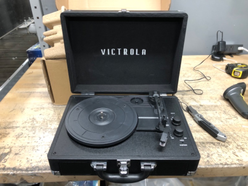 Photo 1 of Victrola Vintage 3-Speed Bluetooth Portable Suitcase Record Player with Built-in Speakers | Upgraded Turntable Audio Sound| Includes Extra Stylus | Black, Model Number: VSC-550BT-BK, 1SFA