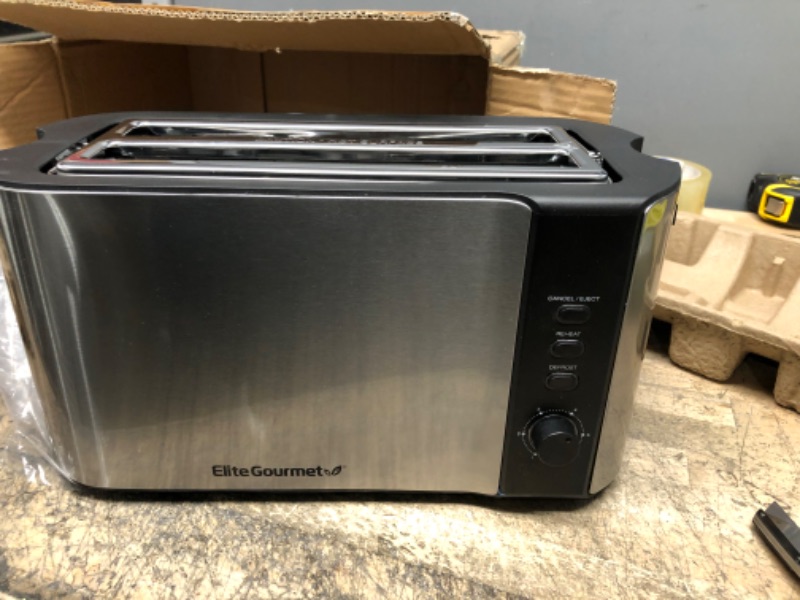 Photo 3 of Elite Gourmet ECT-3100 Long Slot 4 Slice Toaster, Reheat, 6 Toast Settings, Defrost, Cancel Functions, Built-in Warming Rack, Extra Wide Slots for Bagels & Waffles, Stainless Steel & Black 4 Slice Stainless Steel and Black