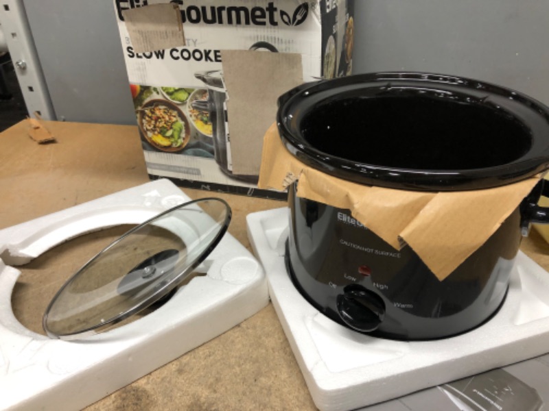 Photo 1 of Elite Gourmet MST-350B# Electric Slow Cooker, Adjustable Temp, Entrees, Sauces, Stews & Dips, Dishwasher Safe Glass Lid & Crock (3 Quart, Black) 3 Quart Black