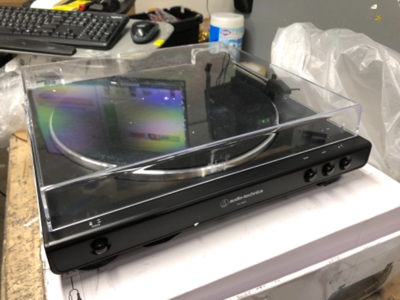 Photo 1 of Audio-Technica AT-LP60X-BK Fully Automatic Belt-Drive Stereo Turntable, Black, Hi-Fi, 2 Speed, Dust Cover, Anti-Resonance, Die-Cast Aluminum Platter
