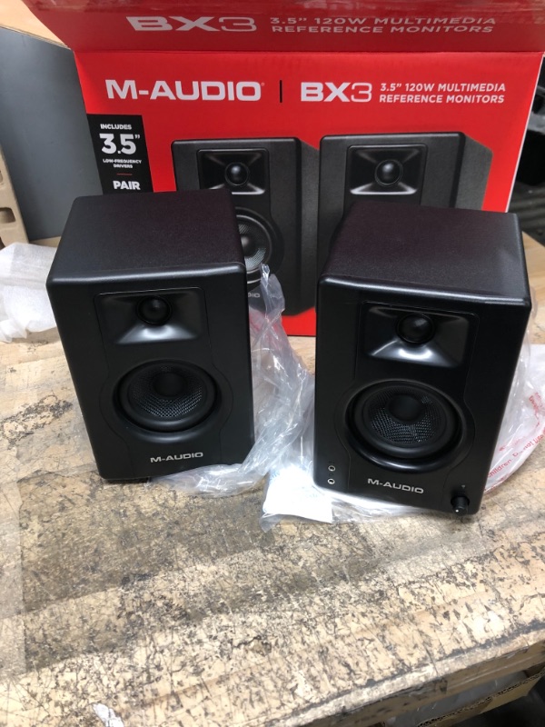 Photo 2 of M-Audio BX3 3.5" Studio Monitors, HD PC Speakers for Recording and Multimedia with Music Production Software, 120W, Pair Pair 3.5" Speakers No Bluetooth Monitors