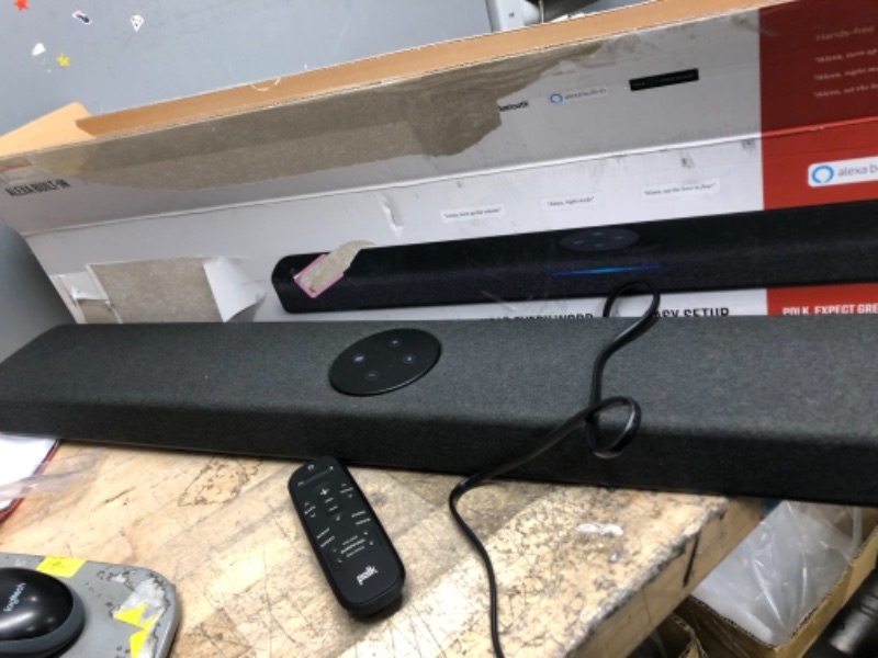 Photo 3 of NOT FUNCTIONSAL Polk Audio React Sound Bar, Dolby & DTS Virtual Surround Sound, Next Gen Alexa Voice Engine with Calling & Messaging Built-in, Expandable to 5.1 with Matching React Subwoofer & SR2 Surround Speakers Soundbar
**DID NOT POWER ON**