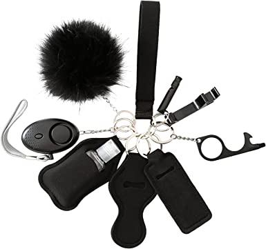 Photo 1 of  Safety Keychain for Women Set- Wristlet Strap Keychain with Personal Alarm and Pom Pom Accessories Kit