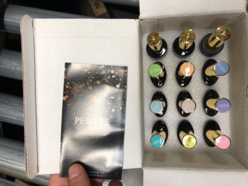 Photo 1 of PEWETE UV Gel Nail Polish Set, Macaron Series, Light Pink Purple Blue Green Yellow Colors Nail No Wipe Base and Glossy & Matte Top Coat 12 Pcs
