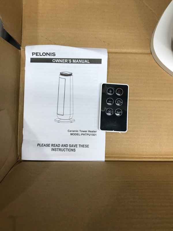 Photo 4 of ***TESTED WORKING*** PELONIS PHTPU1501 Ceramic Tower 1500W Indoor Space Heater with Oscillation, Remote Control, Programmable Thermostat & 8H Timer, ECO Mode, Tip-Over Switch & Overheating Protection, White PTC Heater White