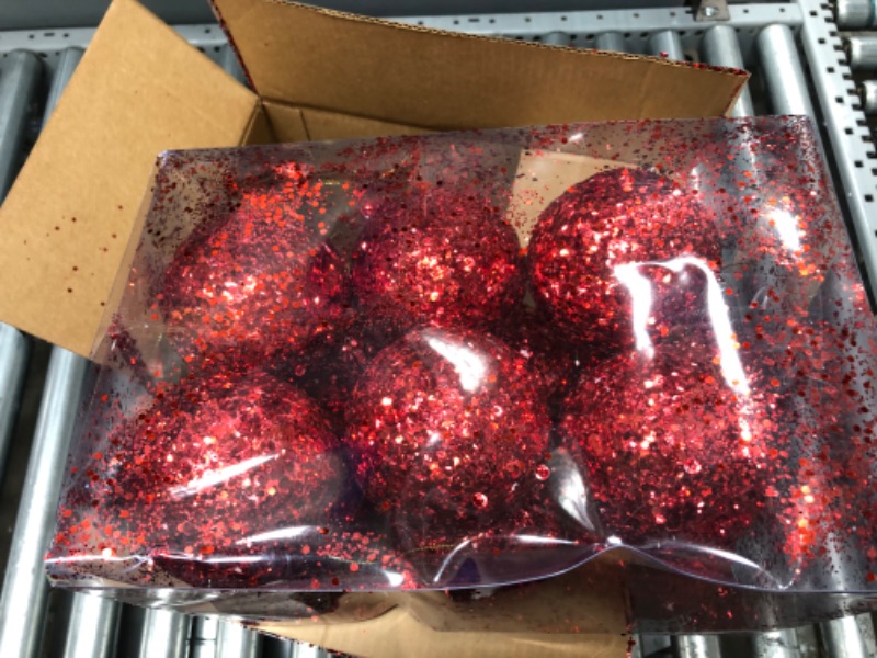 Photo 3 of ADXCO 12 Pieces 3.15 Inches Christmas Ball Ornaments Shatterproof Glitter Sequin Foam Balls Christmas Decorative Hanging Balls for Christmas Decoration, Red Red 3.15 Inches