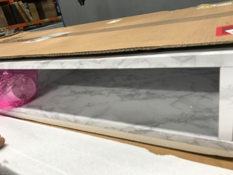 Photo 1 of Athena Computer Desk with Storage Marble White - Novogratz