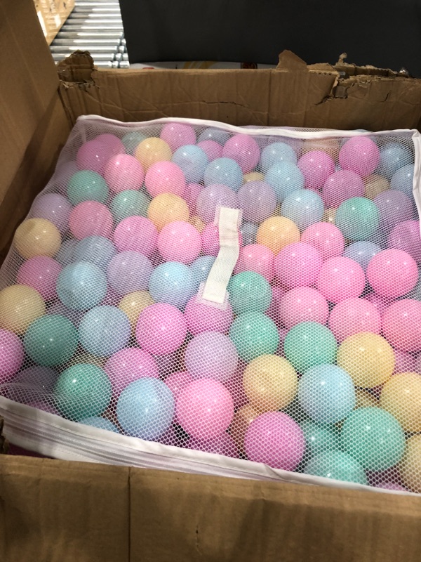 Photo 2 of Amazon Basics BPA Free Crush-Proof Plastic Ball Pit Balls with Storage Bag, Toddlers Kids 12+ Months, 6 Pastel Colors - Pack of 1000 6 Pastel Colors 1,000 Balls