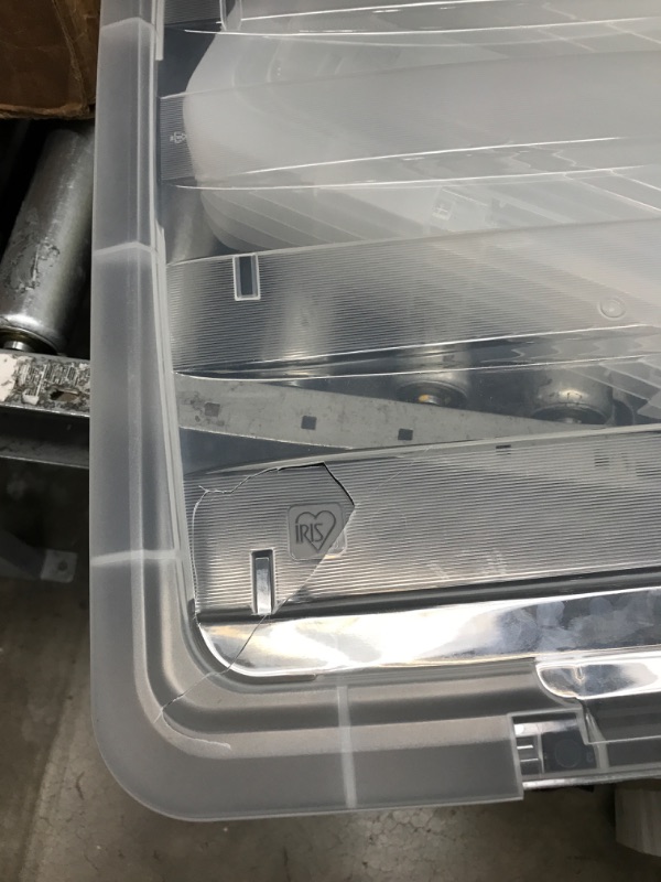 Photo 1 of IRIS USA 53 Qt. Plastic Storage Bin Tote Organizing Container with Durable Lid and Secure Latching Buckles, Stackable and Nestable, 6 Pack, clear with Black Buckle
