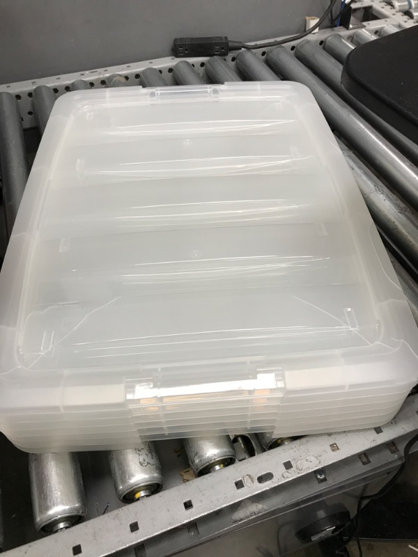 Photo 1 of IRIS USA 53 Qt. Plastic Storage Bin Tote Organizing Container with Durable Lid and Secure Latching Buckles, Stackable and Nestable, 6 Pack, clear with Black Buckle
