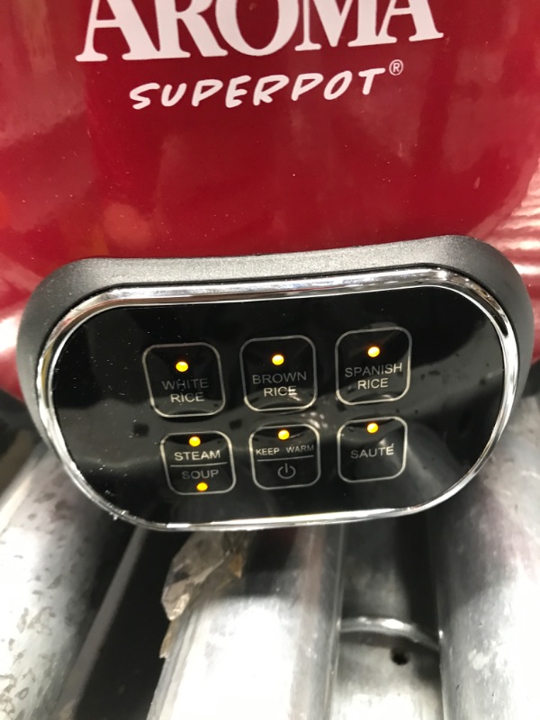 Photo 1 of ***TESTED POWERS ON*** AROMA® 20-Cup (Cooked) Super Pot® Rice & Grain Cooker, Food Steamer & Multicooker with Sauté, Soup, and Spanish Rice Functions, Automatic Keep Warm Mode, Steam Rack Included, Red (ARC-1021DR)