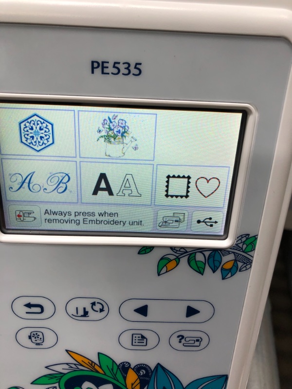 Photo 4 of (PARTS ONLY)Brother PE535 Embroidery Machine, 80 Built-in Designs, 4" x 4" Hoop Area, Large 3.2" LCD Touchscreen, USB Port, 9 Font Styles
