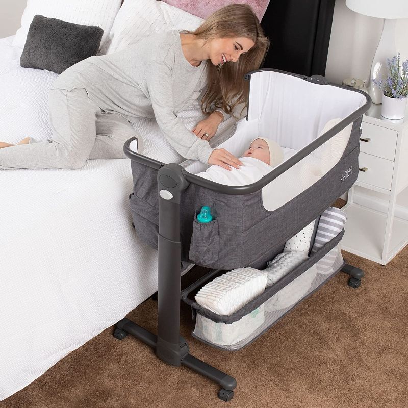 Photo 3 of Baby Bassinet, Bedside Sleeper for Baby, Easy Folding Portable Crib with Storage Basket for Newborn, Bedside Bassinet, Comfy Mattress/Travel Bag Included
