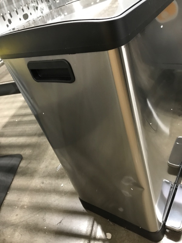 Photo 1 of *Dents/Minor Cosmetic Damage-See Photos* iTouchless SoftStep 16 Gallon Kitchen Step Trash Can & Recycle Bin with Double Odor Filters and Removable Color-Coded Buckes, Stainless Steel, 2 x 8 Gallon (30L), Soft Close Lid and Airtight Seal Softstep 8+8 (Filt