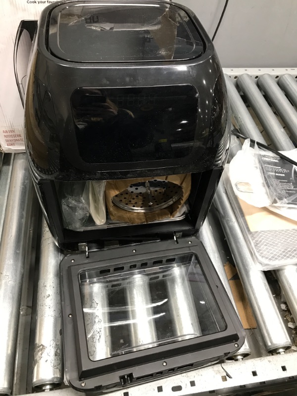 Photo 2 of *Major Damage/Door Off Hinge-See Photos* CHEFMAN Multifunctional Digital Air Fryer+ Rotisserie, Dehydrator, Convection Oven, 17 Touch Screen Presets Fry, Roast, Dehydrate, Bake, XL 10L Family Size, Auto Shutoff, Large Easy-View Window, Black