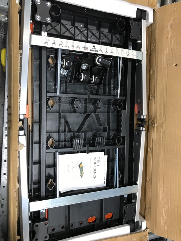Photo 1 of *Factory Packaging* 7 in 1 Work Bench with 2 USB Interfaces and 2 Electric Sockets-Workbenches, Saw Horses, Scaffolding, Platforms, Creeper, Chair, Trolley (Aluminum)