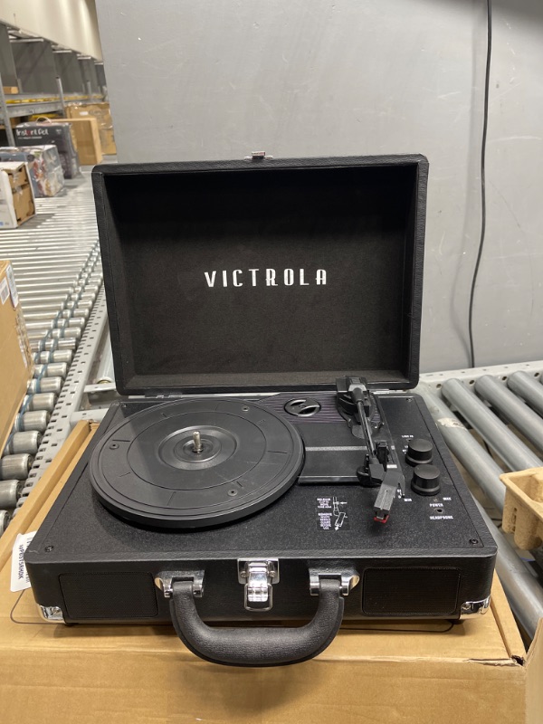 Photo 2 of Victrola Vintage 3-Speed Bluetooth Portable Suitcase Record Player with Built-in Speakers | Upgraded Turntable Audio Sound| Includes Extra Stylus | Black, Model Number: VSC-550BT-BK, 1SFA
