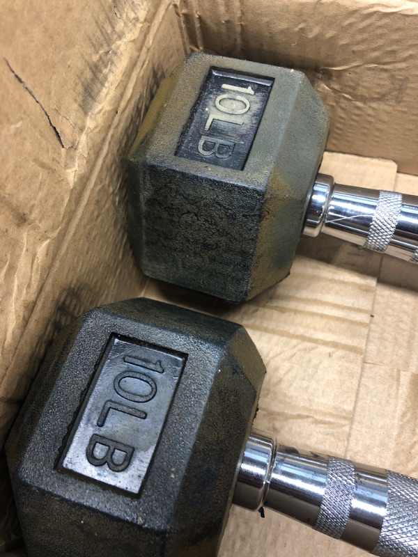 Photo 3 of  dirty 
 Rubber Encased Hex Dumbbell in Pairs 10 lbs, pair