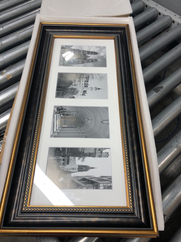 Photo 2 of  opened
Space Art Deco, Collage Picture Frame with 4-Opening Display Four 4x6 Photos with Mat or 8x20 Without Mat, Wall Display Horizontal or Vertical, High Definition Glass (Black with Antique Gold) 8x20 (4 Openings 4x6) Black/Ornate Gold