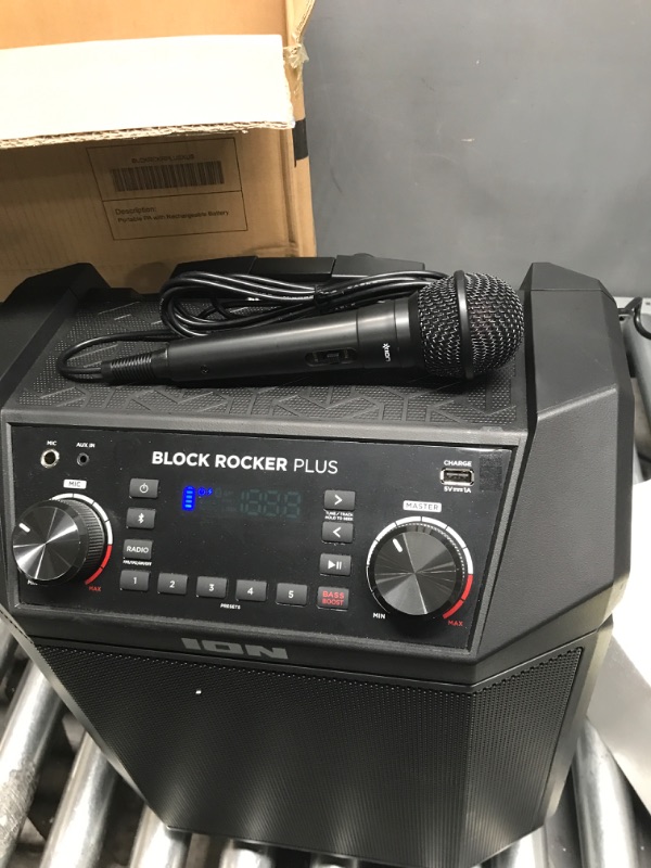 Photo 5 of ION Audio Block Rocker Plus - Portable Bluetooth Speaker 100W W/Battery, Karaoke Microphone, AM FM Radio, Wheels & Telescopic Handle and USB Charging, Black