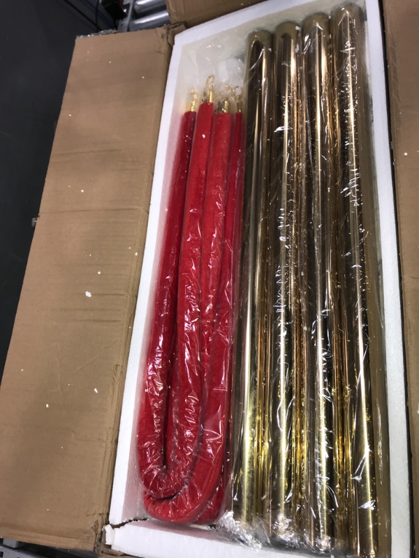 Photo 1 of BestEquip 4PCS Gold Stanchion Posts Queue, 38 Inch Red Velvet Rope, Crowd Control Barriers Queue Line Rope, Barriers for Party Supplies