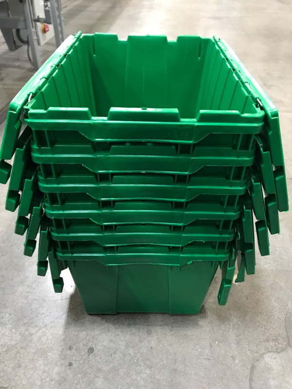 Photo 3 of Akro-Mils 39120GREEN 39120 Industrial Plastic Storage Tote with Hinged Attached Lid, (21-Inch L by 15-Inch W by 12-Inch H), Green, (6-Pack)