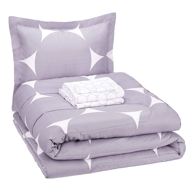 Photo 1 of AmazonBasics 7-Piece Bed-In-A-Bag - Full/Queen, Purple Mod Dot