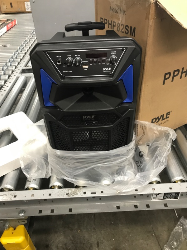 Photo 3 of Portable Bluetooth PA Speaker System - 400W Outdoor Bluetooth Speaker Portable PA System w/Microphone in, Party Lights, MP3/USB SD Card Reader, FM Radio, Rolling Wheels - Mic, Remote - Pyle PPHP82SM