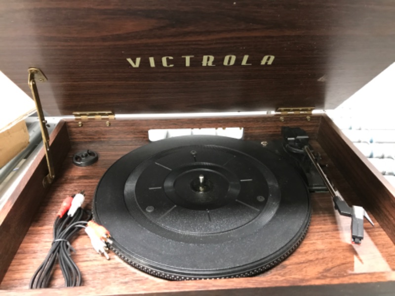 Photo 7 of Victrola Nostalgic 6-in-1 Bluetooth Record Player & Multimedia Center with Built-in Speakers - 3-Speed Turntable, CD & Cassette Player, AM/FM Radio | Wireless Music Streaming | Espresso Espresso Entertainment Center