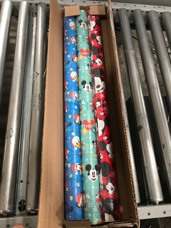 Photo 2 of American Greetings Disney Christmas Wrapping Paper with Cut Lines Bundle, Mickey Mouse (3 Rolls, 105 sq. ft.)